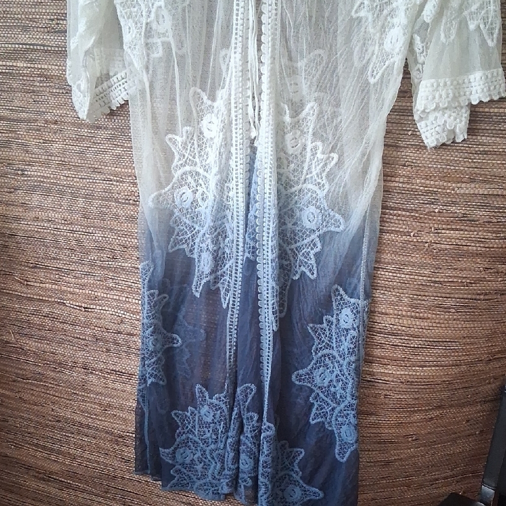 Boho Lace Kimono – Ombre Blue Fade & Romantic Lace - Picture 2 of 10